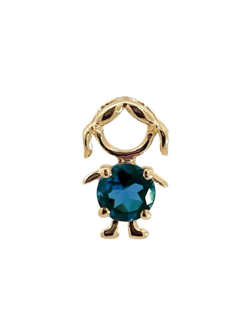 14K Real Yellow Gold Birthstone Little Girl Round Prong Sapphire Pendant 6x11mm